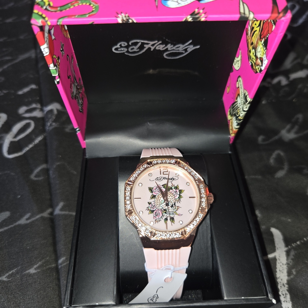 Ed Hardy Women's Watch with Pink Strap and Gold Details